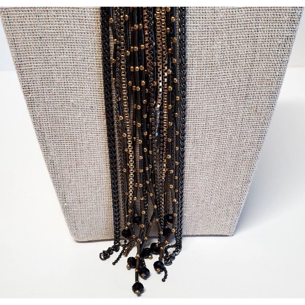 Chico's Miesha Necklace Fringe Bead Silver Gold Beads Collar Statement Y Pendant - Picture 3 of 11